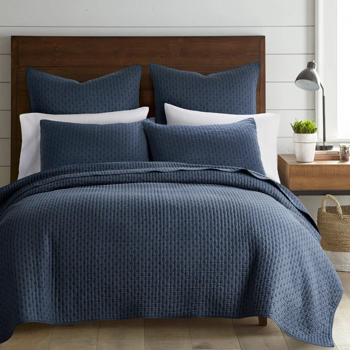 Sale! Queen Cross Stitch 100% Cotton Quilt Set - Navy Blue