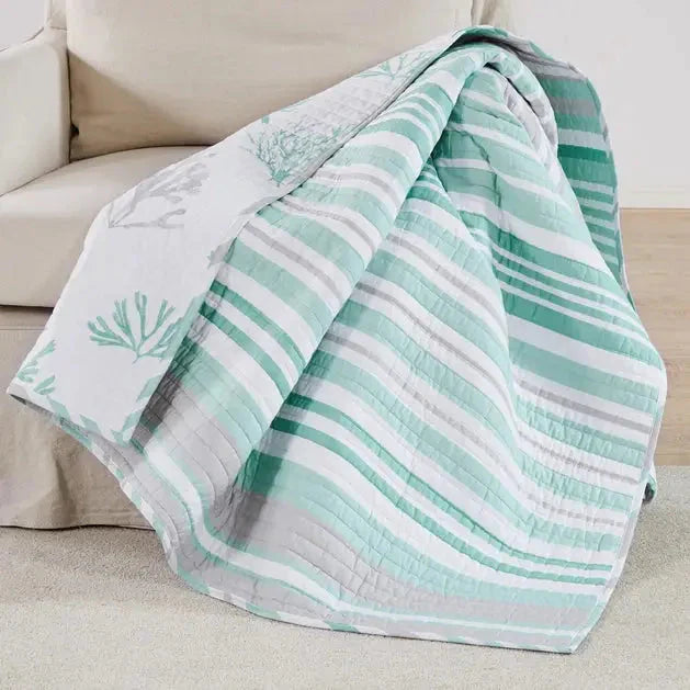 Truro Stripe Quilted Throw Blanket - Coastal Throw Blankets - Spa