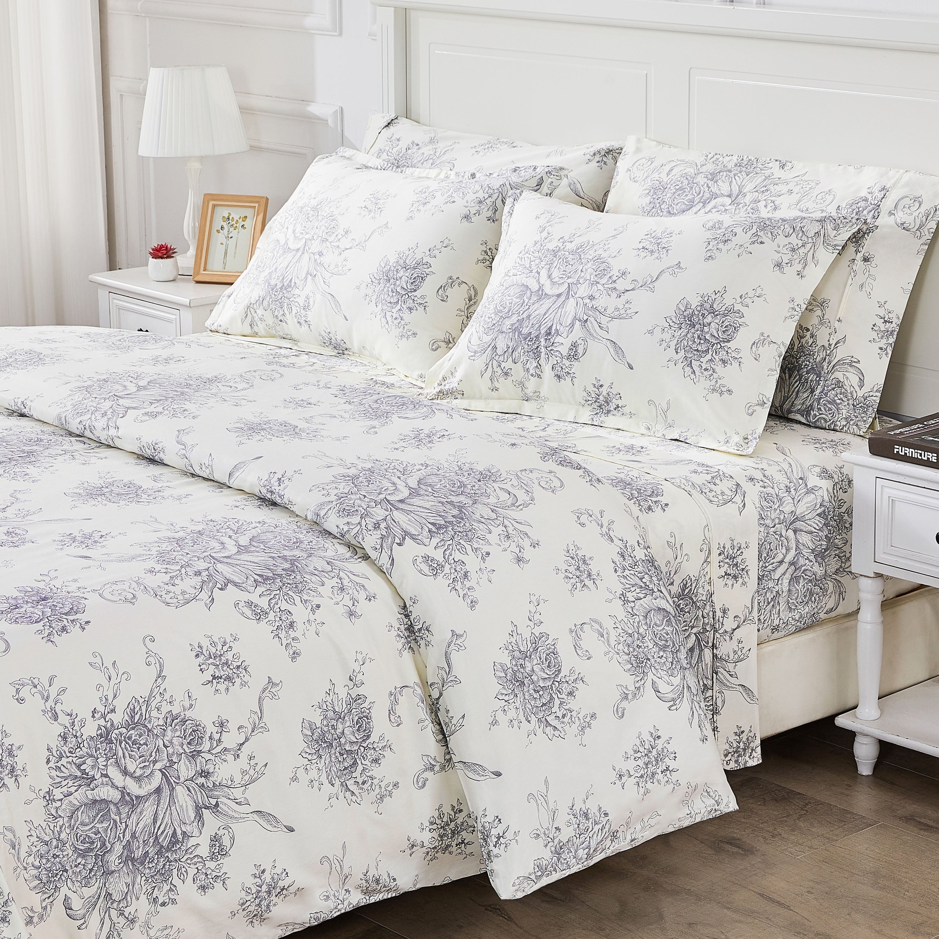 400TC Toile Vintage Inspired Floral Sheet Set - Floral Sheet Sets