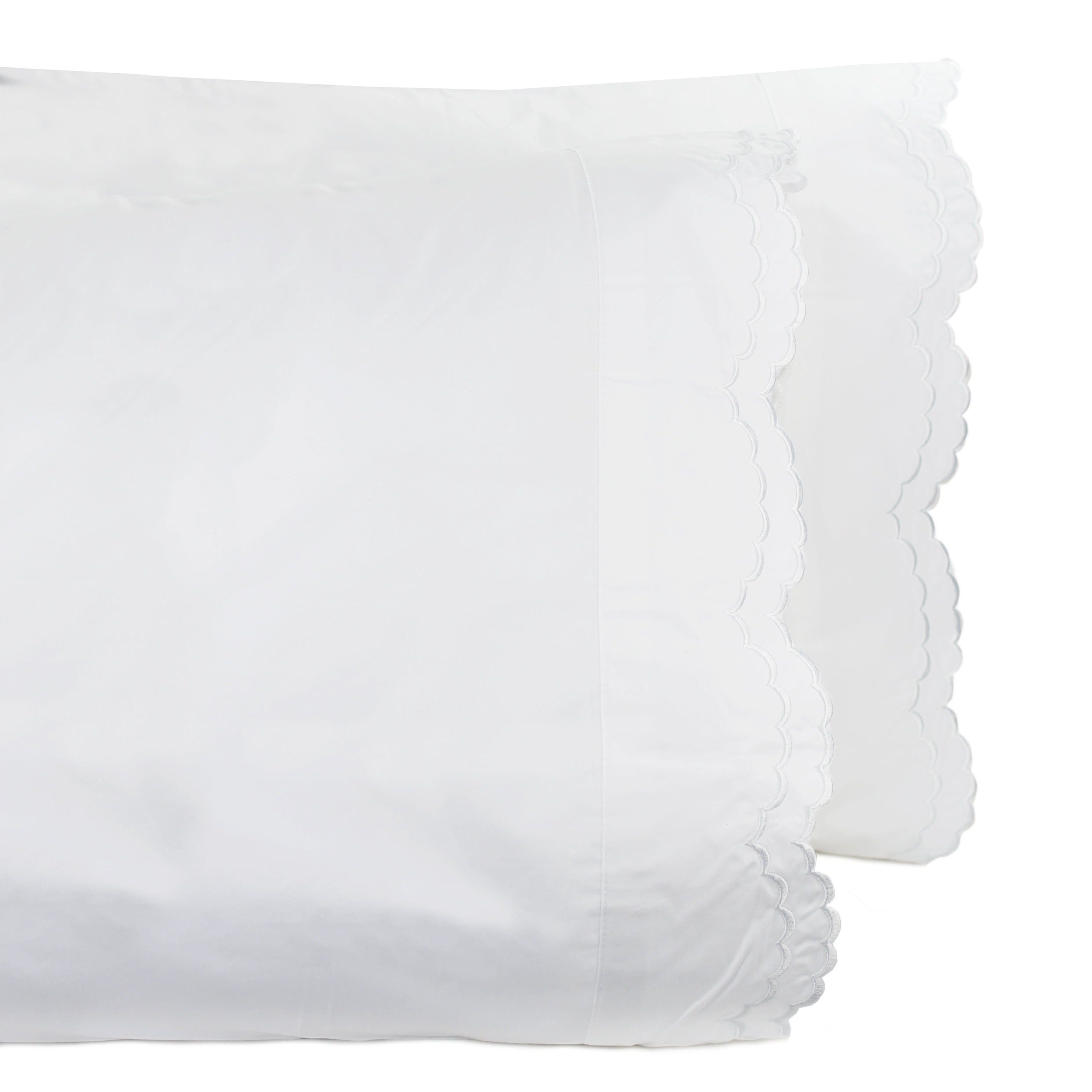 Double Scallop Embroidered Percale Pillowcase Pair