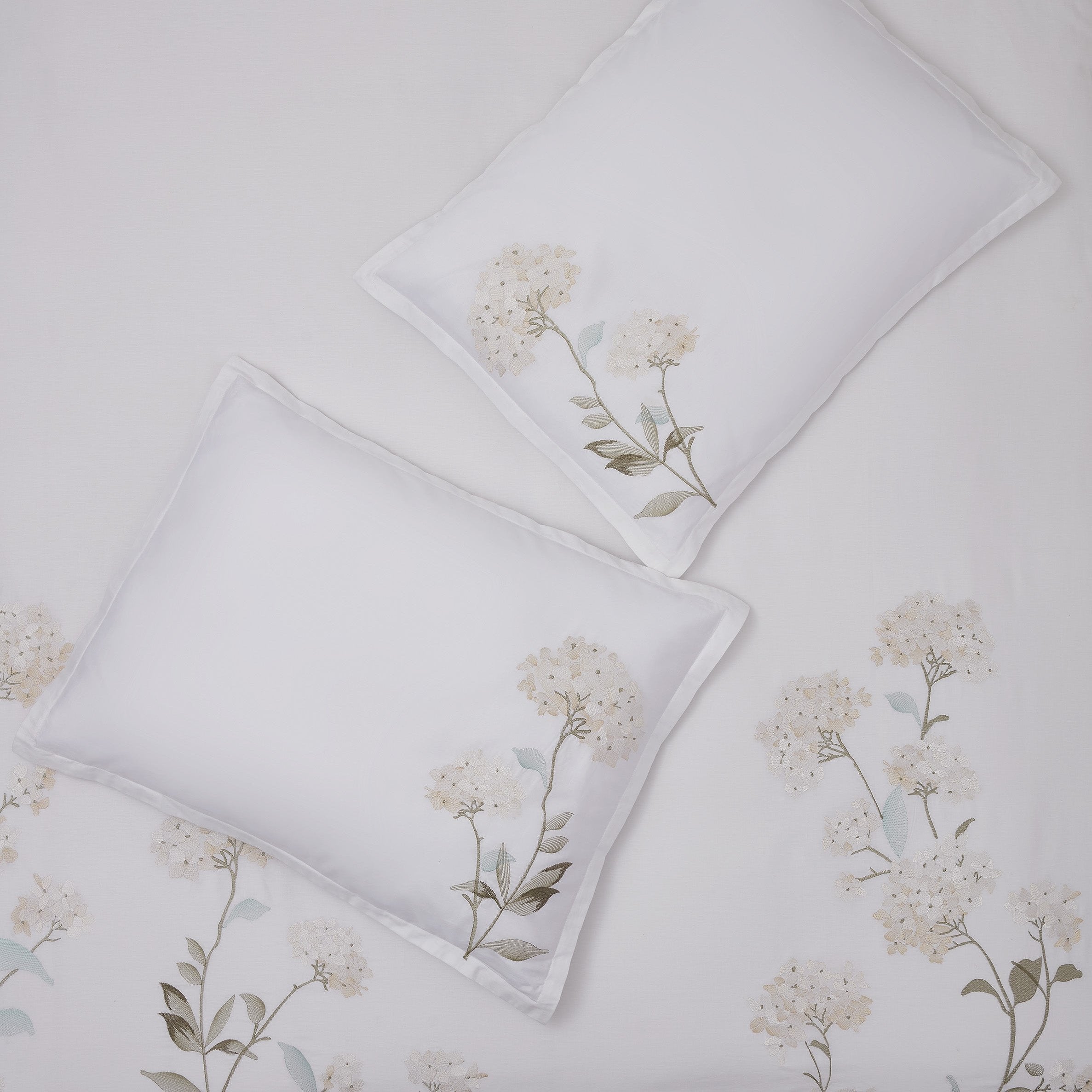 Hydrangea Floral 100% Cotton Embroidered Duvet Cover Set