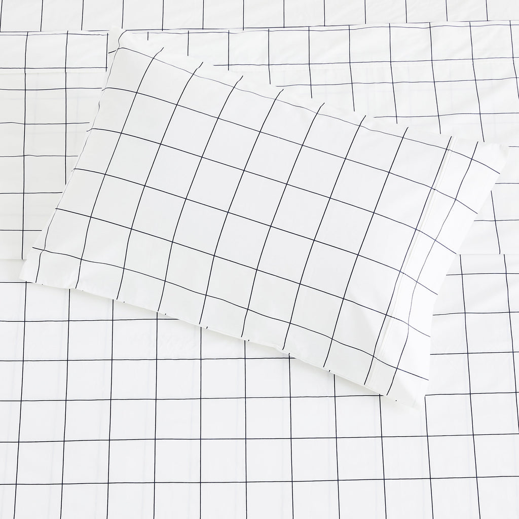 Grid Printed Cotton Percale Pillowcases