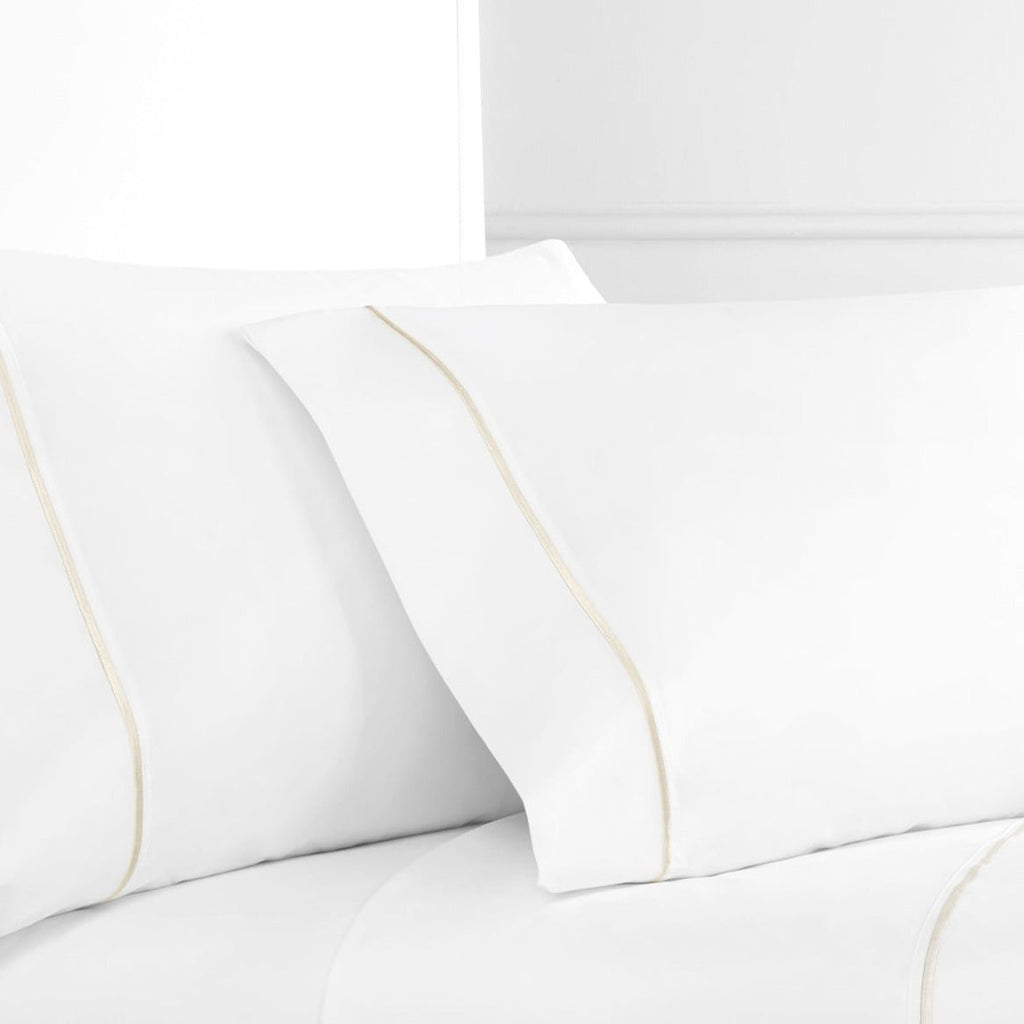 300TC Single Stripe Embroidered Percale Pillowcase Pairs