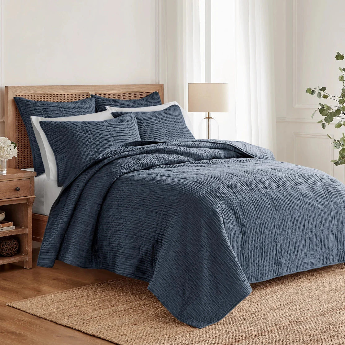 Cloud Waffle Reversible Cotton Quilt Set