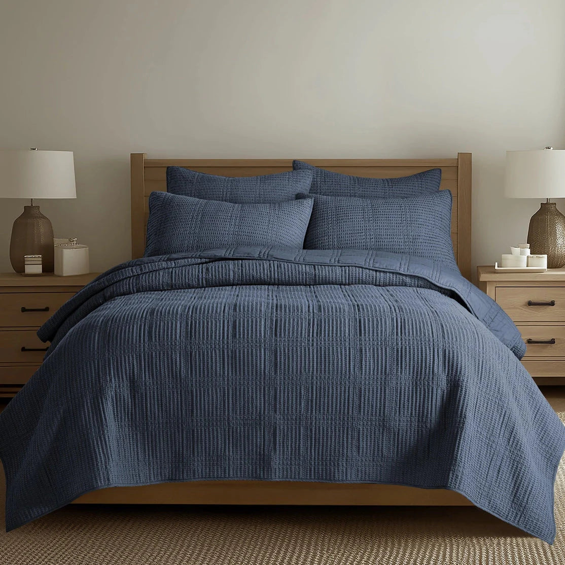 Cloud Waffle Reversible Cotton Quilt Set