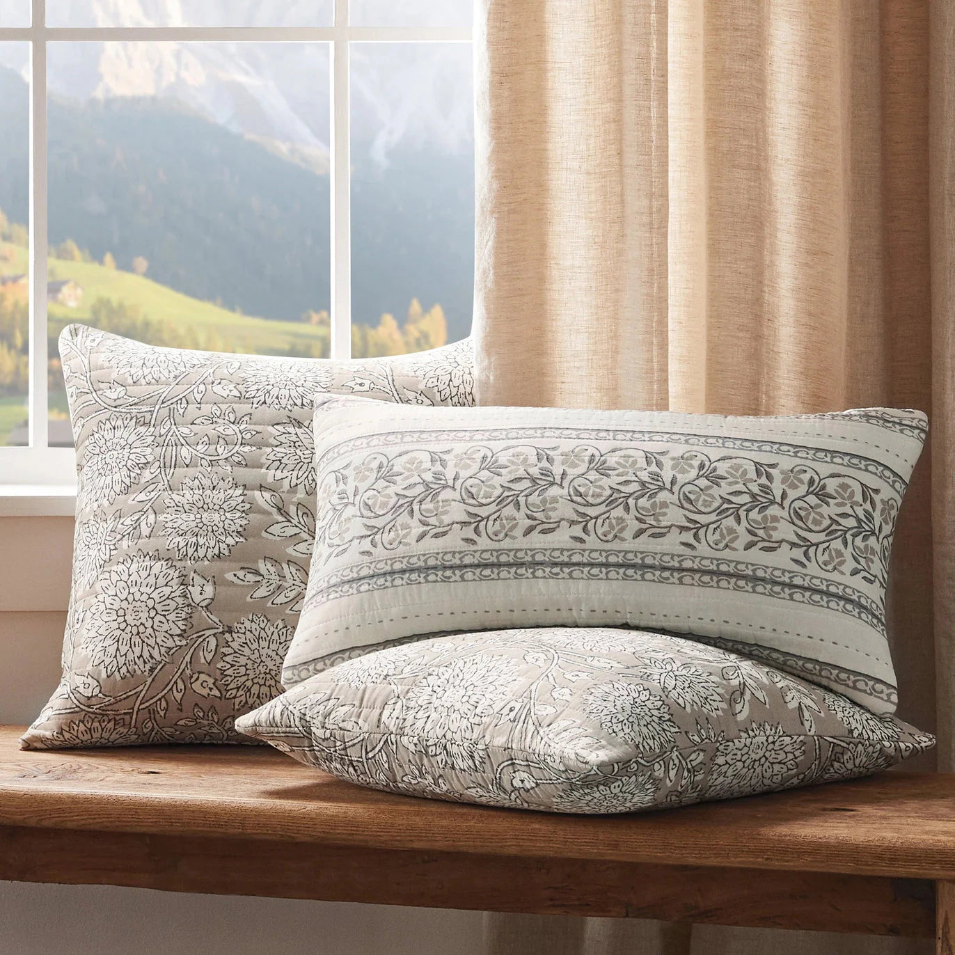 Adare Taupe Quilted Rectangle Pillow Floral Pillow