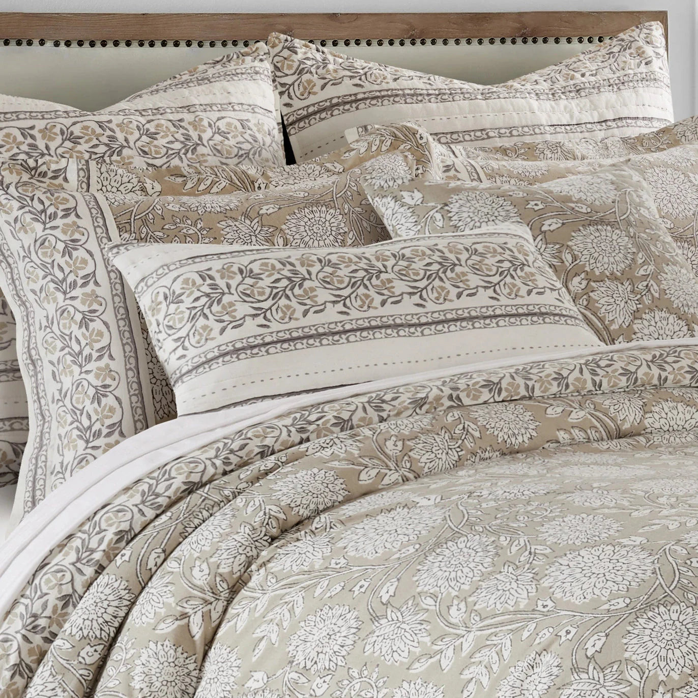 Adare Taupe Quilted Rectangle Pillow Floral Pillow