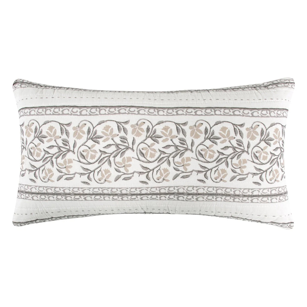 Adare Taupe Quilted Rectangle Pillow Floral Pillow