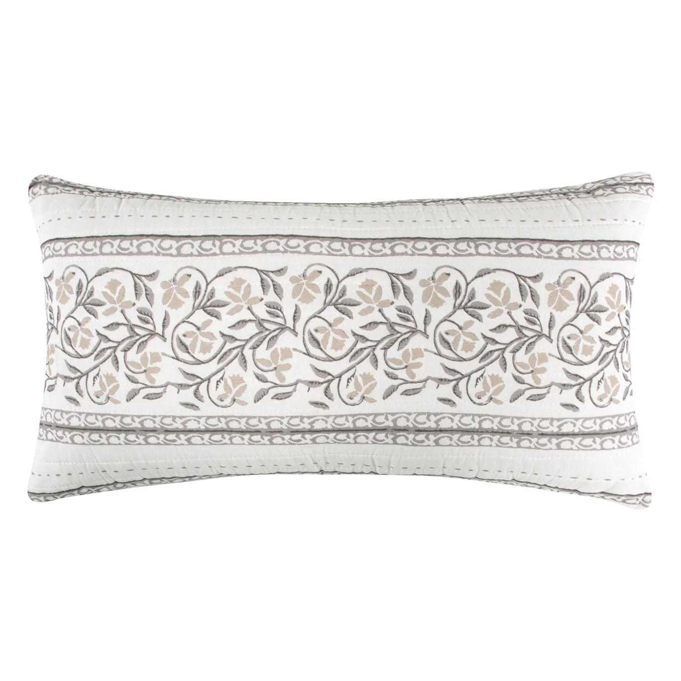 Adare Taupe Quilted Rectangle Pillow Floral Pillow