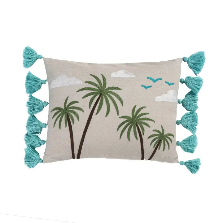 Beach Days Palm Tassel Pillow