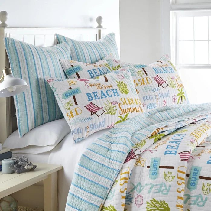 Beach Days Reversible Coastal Quilt Set - Coastal Themed Quilt Set
