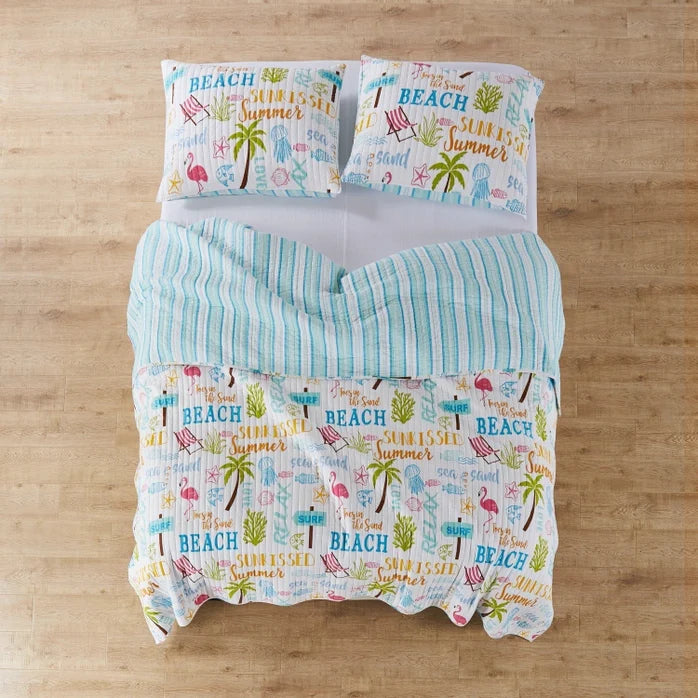 Beach Days Reversible Coastal Quilt Set - Coastal Themed Quilt Set