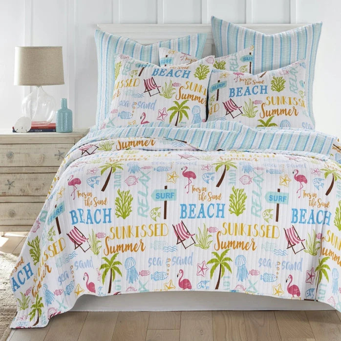 Beach Days Reversible Coastal Quilt Set - Coastal Themed Quilt Set