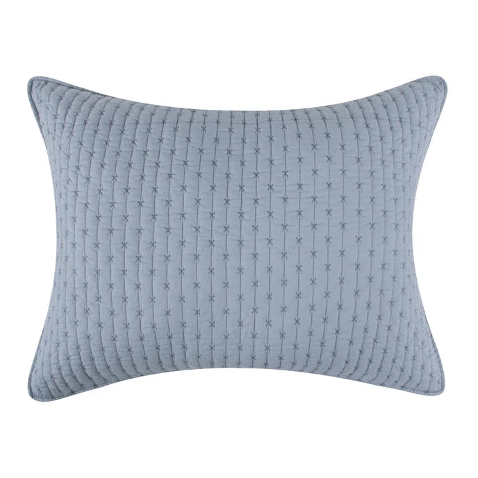 Beautiful Cross Stitch 100% Cotton Quilt Set - Chambray Blue