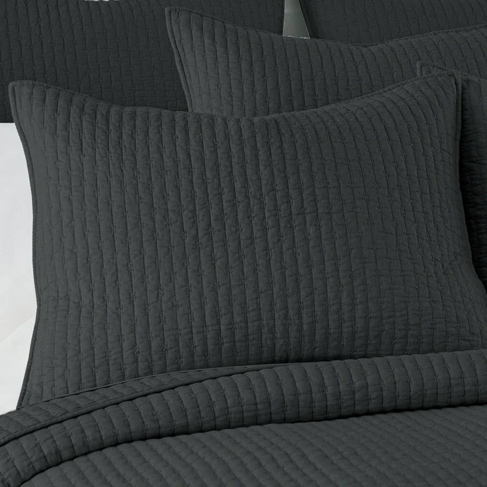 Beautiful Cross Stitch 100% Cotton Quilt Set - Charcoal