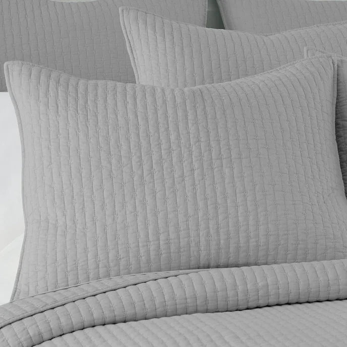 Beautiful Cross Stitch 100% Cotton Quilt Set - Light Grey
