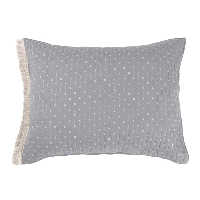 Cross Stitch 100% Cotton Quilt Set - Grey Cream