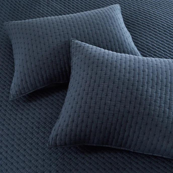 Nautical Cross Stitch 100% Cotton Quilt Set - Navy Blue