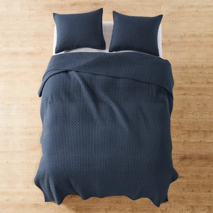 Sale! Queen Cross Stitch 100% Cotton Quilt Set - Navy Blue