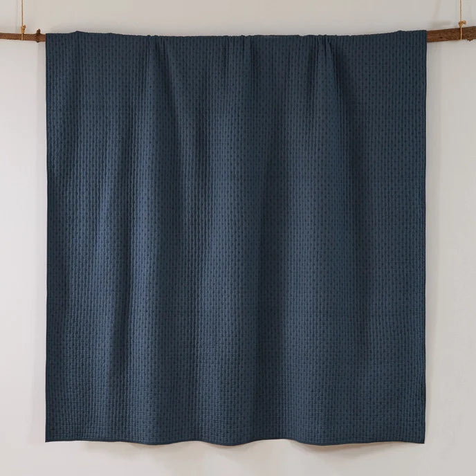 Sale! Queen Cross Stitch 100% Cotton Quilt Set - Navy Blue