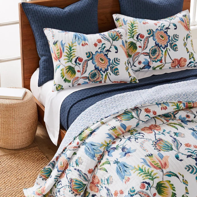 Sale! Queen Cross Stitch 100% Cotton Quilt Set - Navy Blue