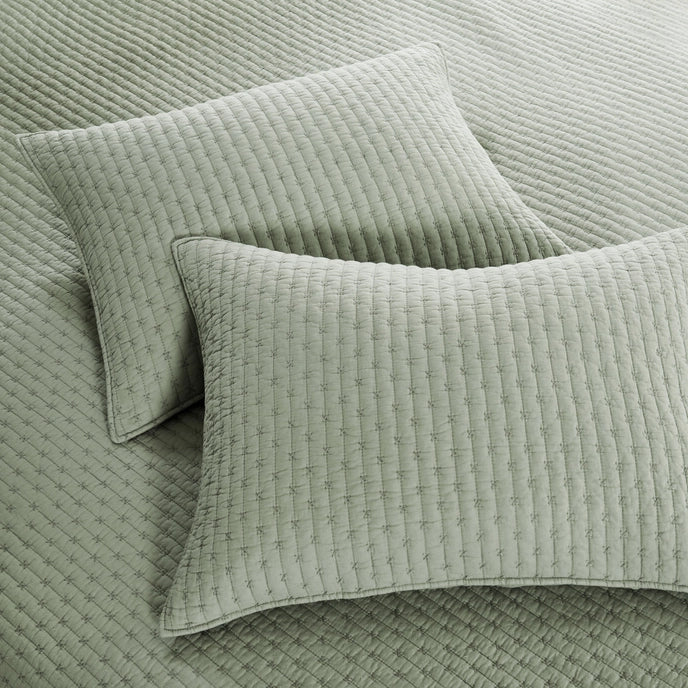 Beautiful Cross Stitch 100% Cotton Quilt Set - Sage