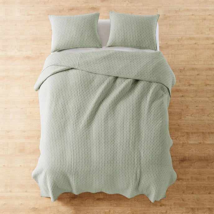 Beautiful Cross Stitch 100% Cotton Quilt Set - Sage