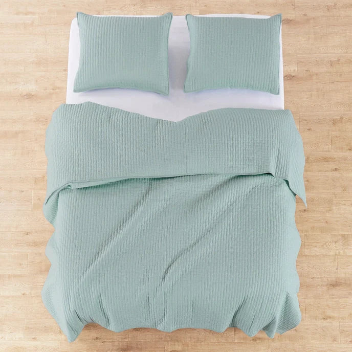 Beautiful Coastal Cross Stitch 100% Cotton Quilt Set - Spa