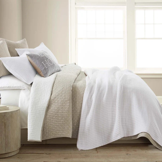 Beautiful Cross Stitch 100% Cotton Quilt Set - Taupe
