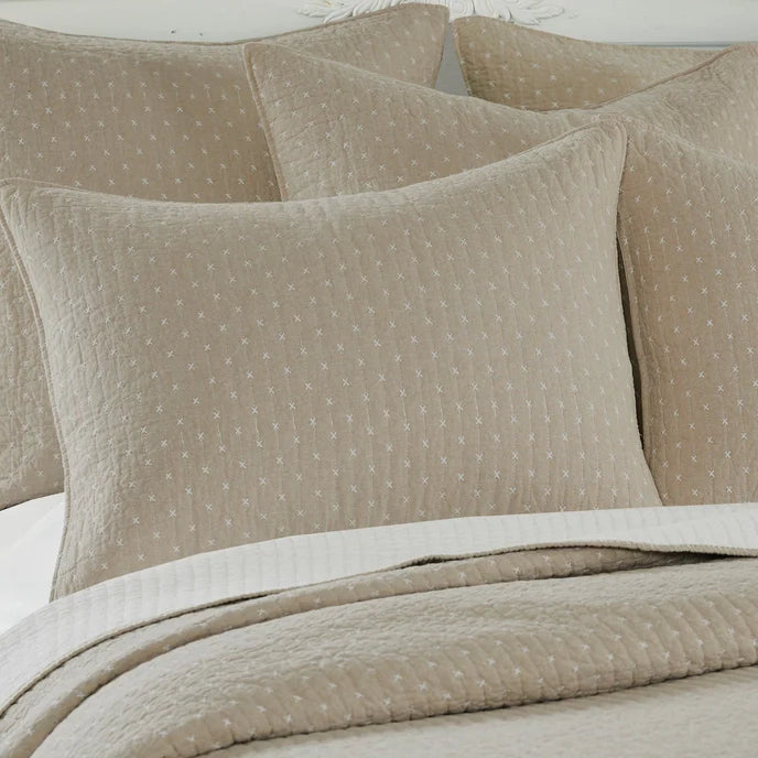 Beautiful Cross Stitch 100% Cotton Quilt Set - Taupe
