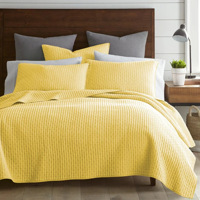 Vibrant Cross Stitch 100% Cotton Quilt Set - Yellow