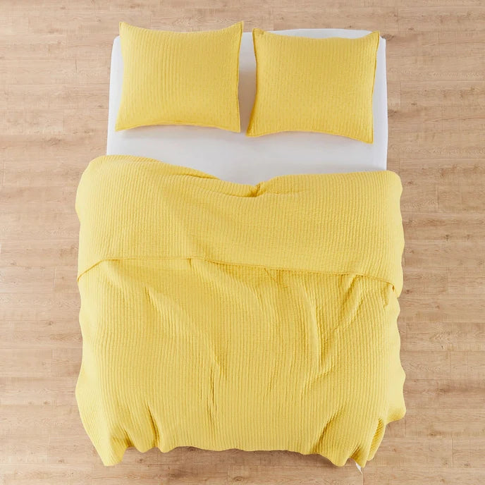 Vibrant Cross Stitch 100% Cotton Quilt Set - Yellow