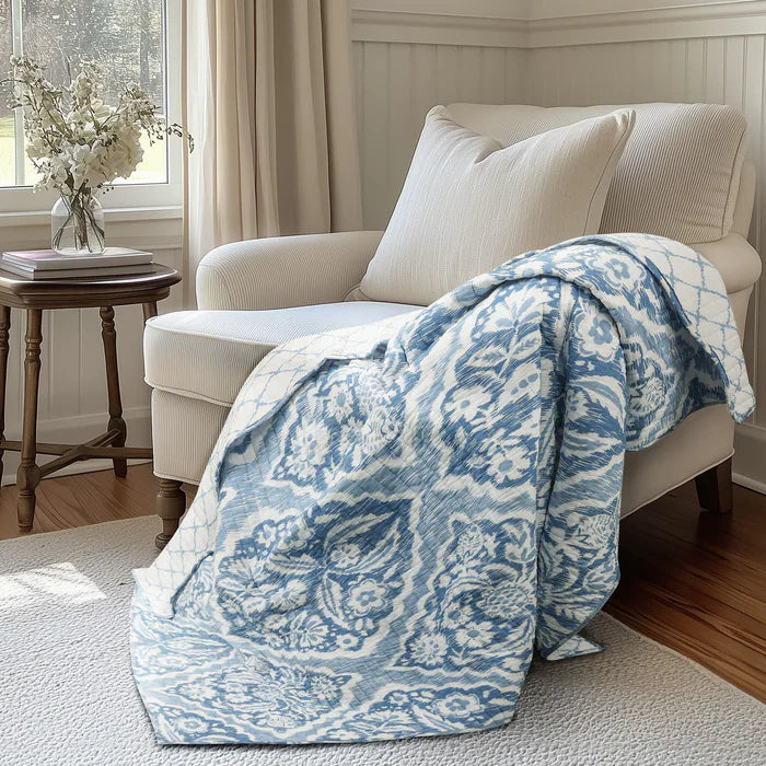 Becker Coastal Blue Quilted Throw Blanket - Coastal Throw Blanket