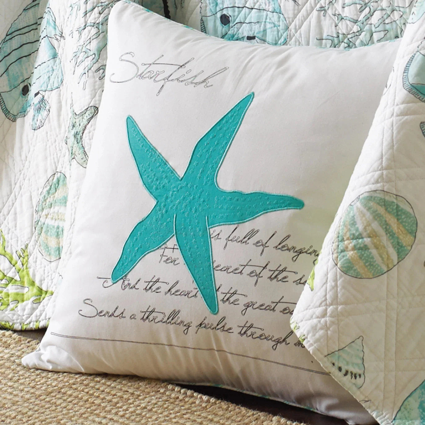 Biscayne Teal Starfish Pillow - Coastal Accent Pillow
