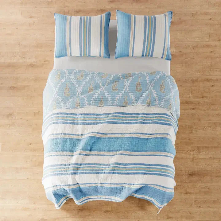 Blue Maui Cotton Coastal Quilt Set - Coastal Blue Seahorse Quilt