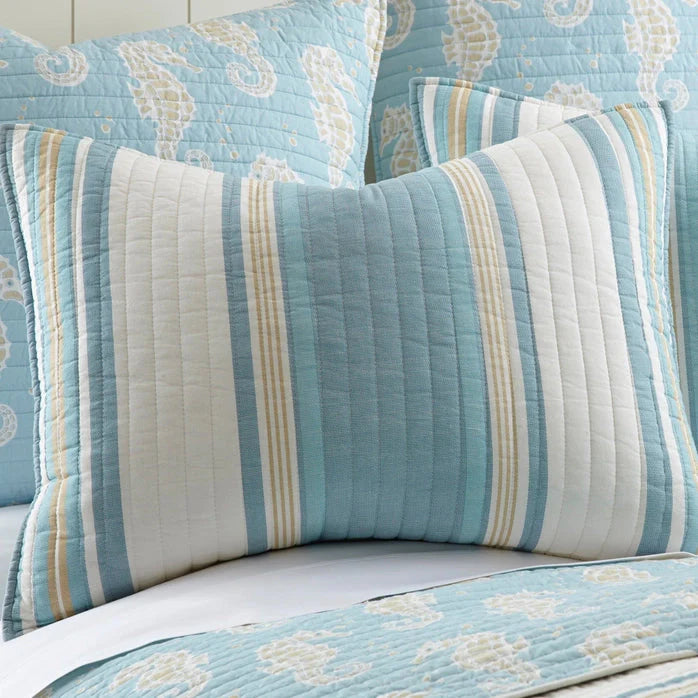 Blue Maui Cotton Coastal Quilt Set - Coastal Blue Seahorse Quilt