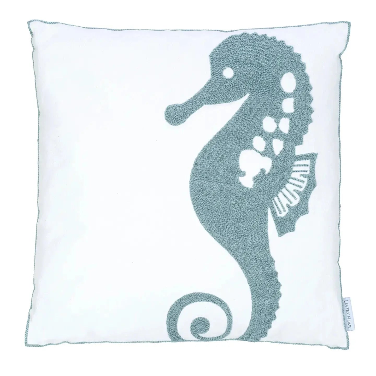 Blue Maui Seahorse Towel Stitch Pillow - Coastal Seahorse Pillow