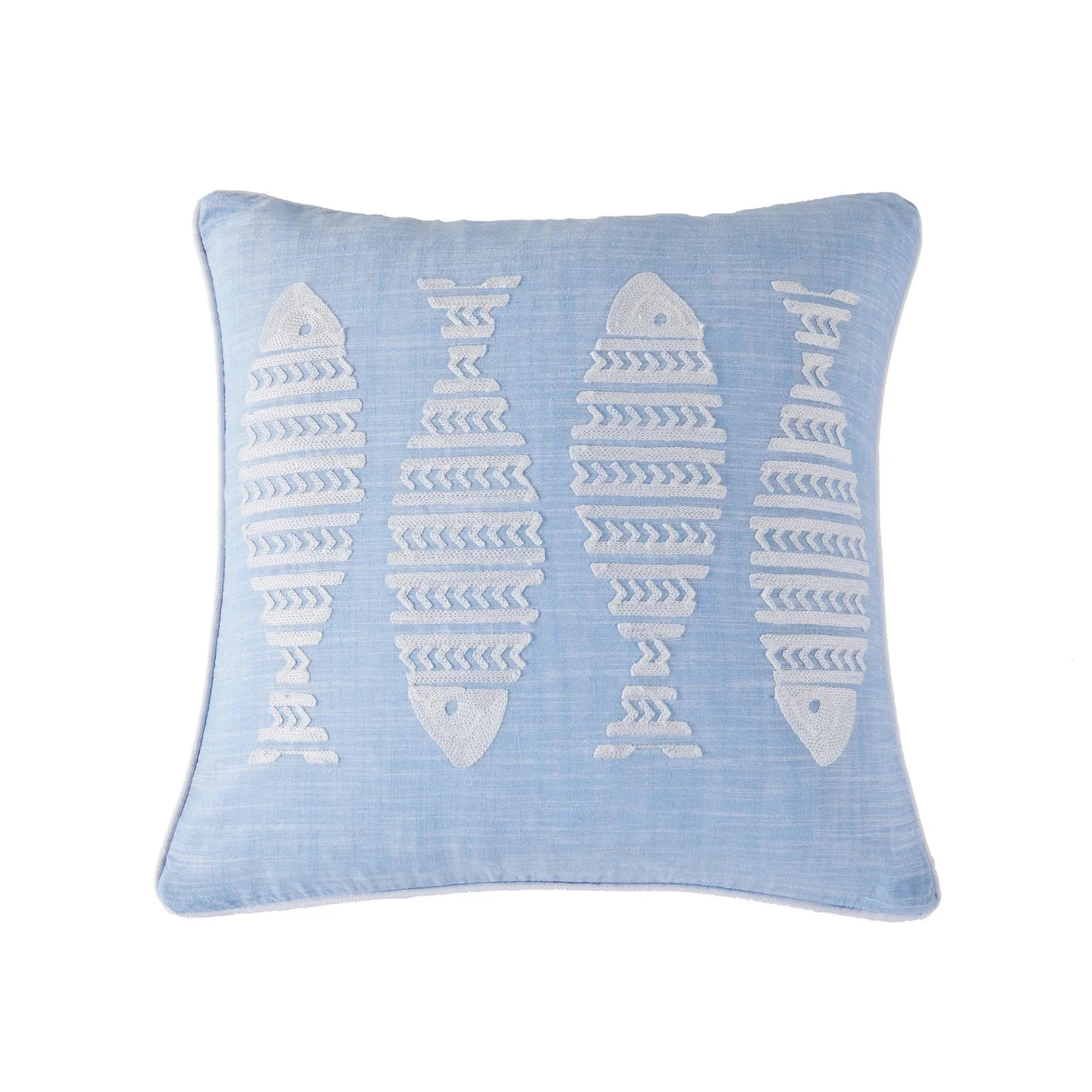 Blue Sea Fish Embroidered Pillow - Coastal Accent Pillow