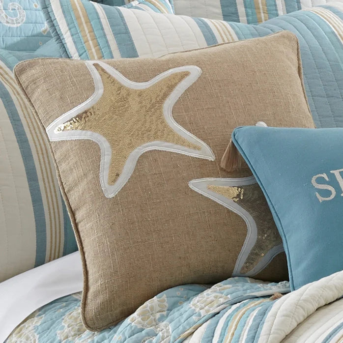 Blue Maui Starfish Pillow - Coastal Accent Pillow