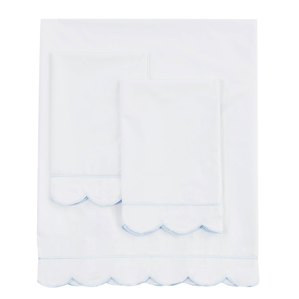 Coastal Scalloped Edge Embroidered 300TC Cotton Percale Sheet Set