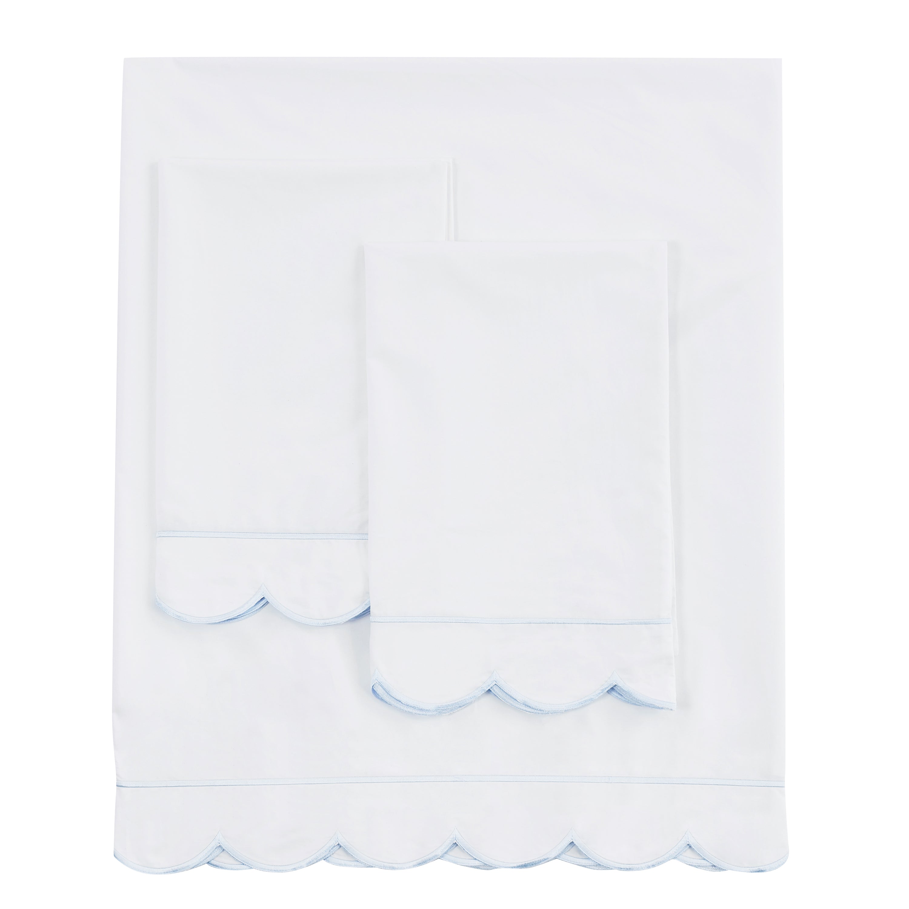 Coastal Scalloped Edge Embroidered 300TC Cotton Percale Sheet Set