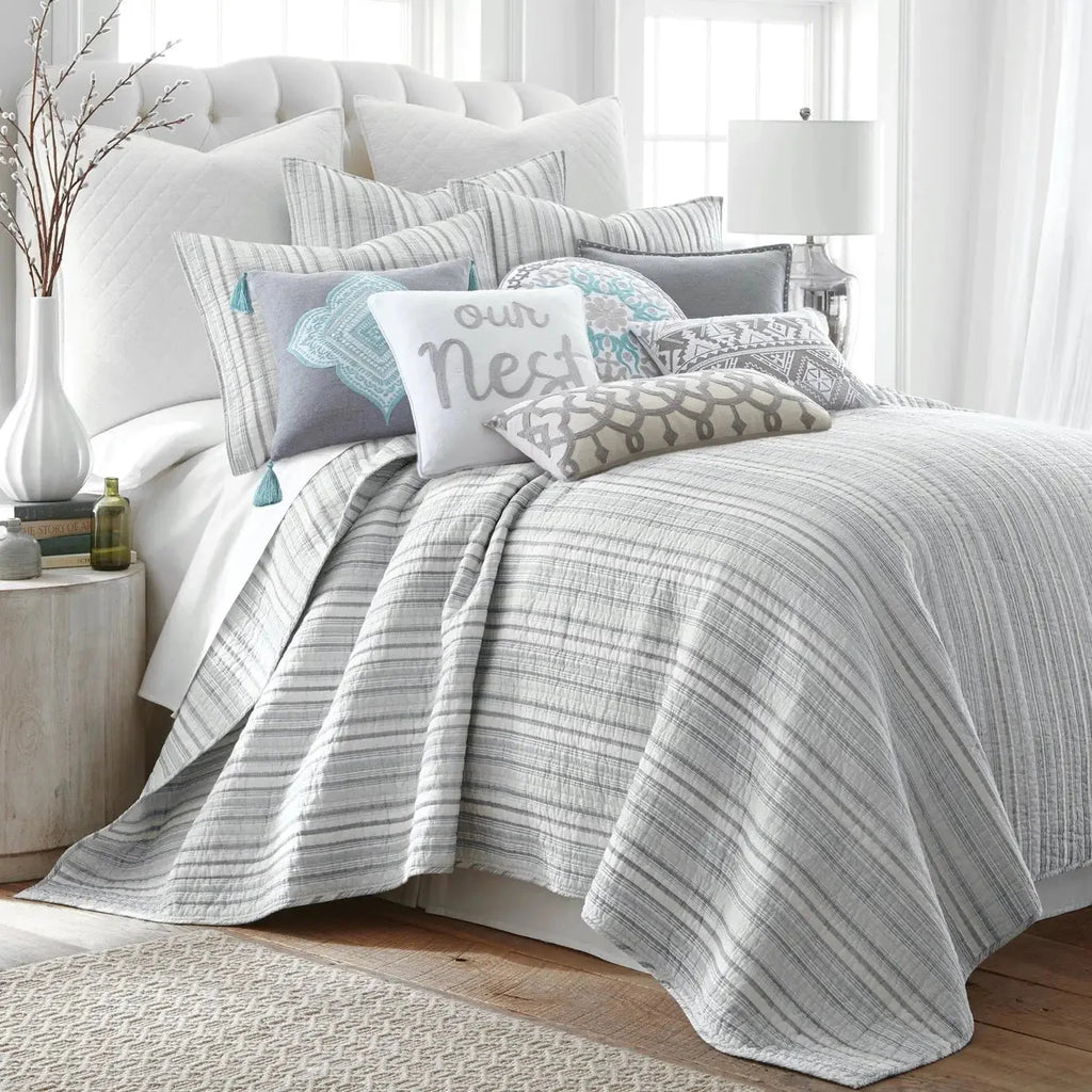 Bondi Stripe Grey Quilt Set Coastal Bedding Set Grey Hues