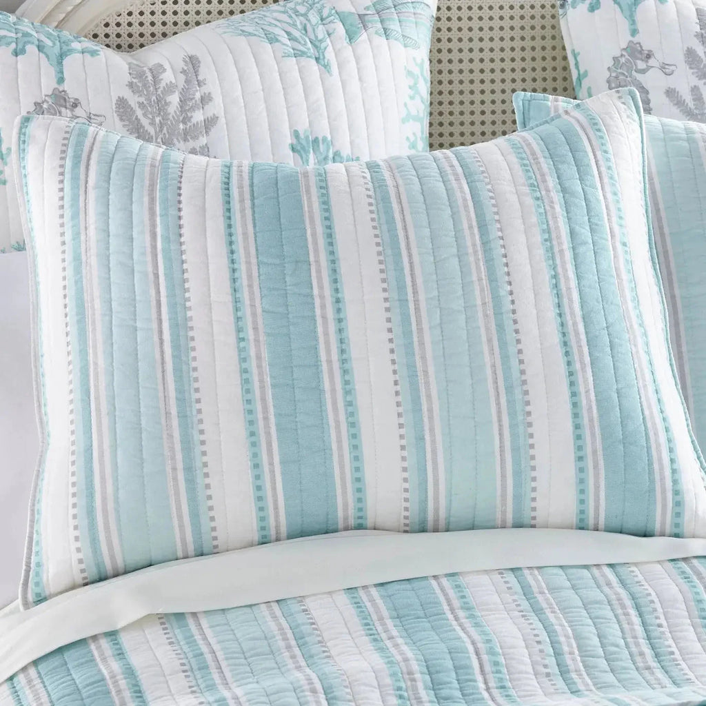 Bondi Stripe Grey Quilt Set Coastal Bedding Set Grey Hues