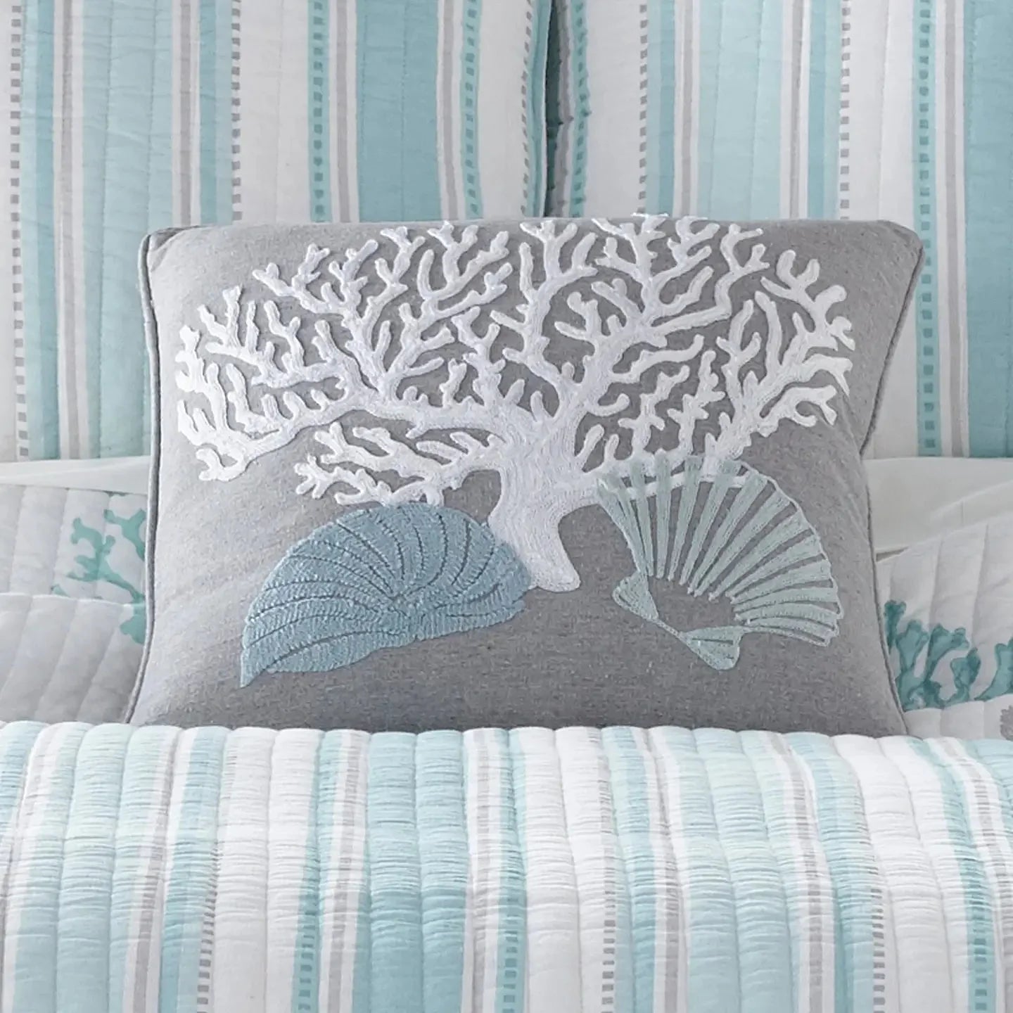 Cape Coral Pillow - Grey And White Coral Coastal Accent Pillow