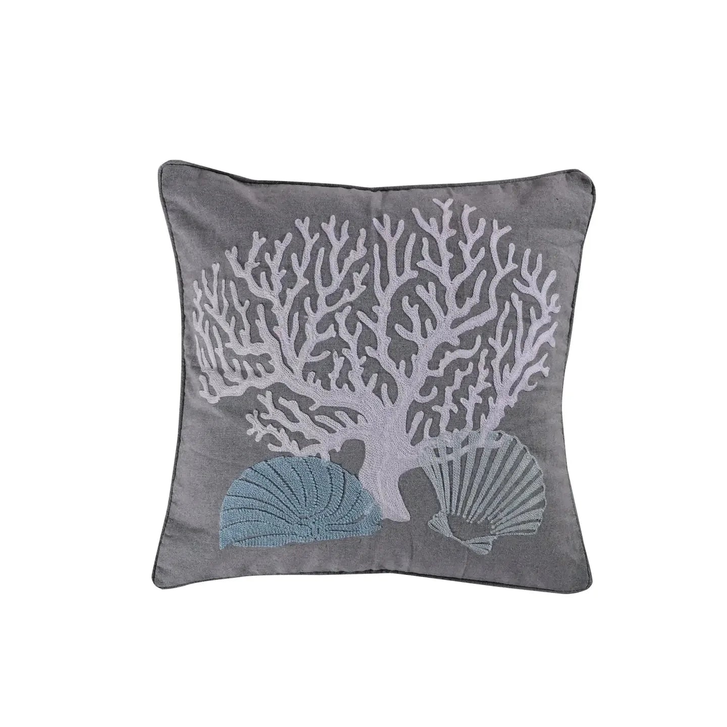Cape Coral Pillow - Grey And White Coral Coastal Accent Pillow
