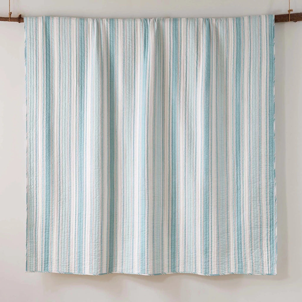 Cape Coral Quilt Set - Teal And White Stripe Coastal Quilt Set