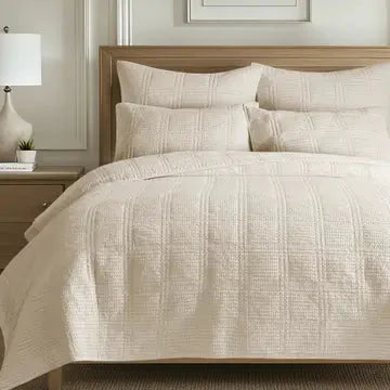 Cloud Waffle Reversible Cotton Quilt Set