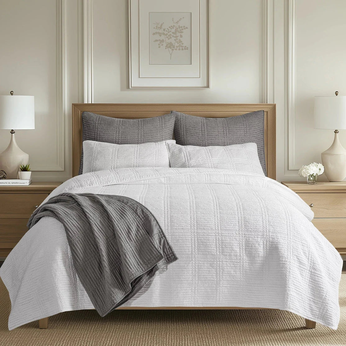 Cloud Waffle Reversible Cotton Quilt Set
