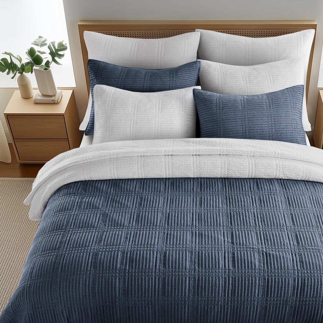 Cloud Waffle Reversible Cotton Quilt Set