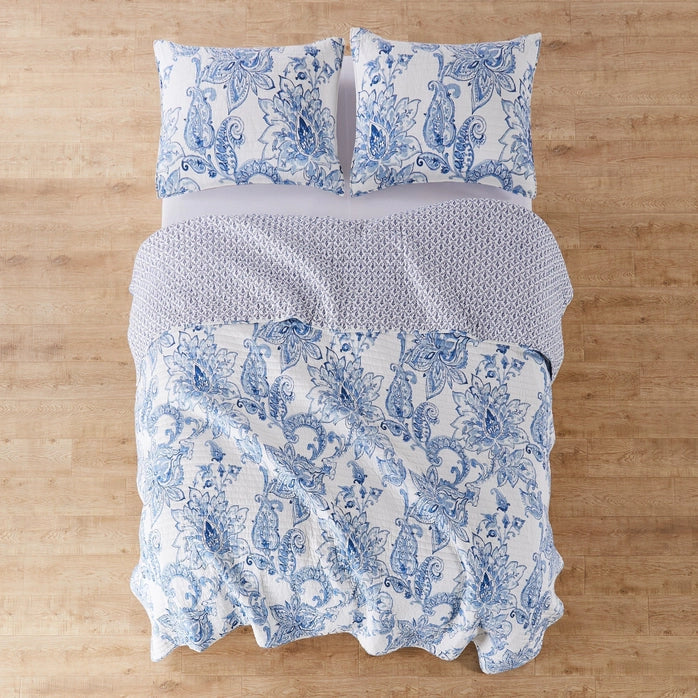 Coastal Bennett Blue And White Quilt Set - 100% Cotton Coastal Quilt Set